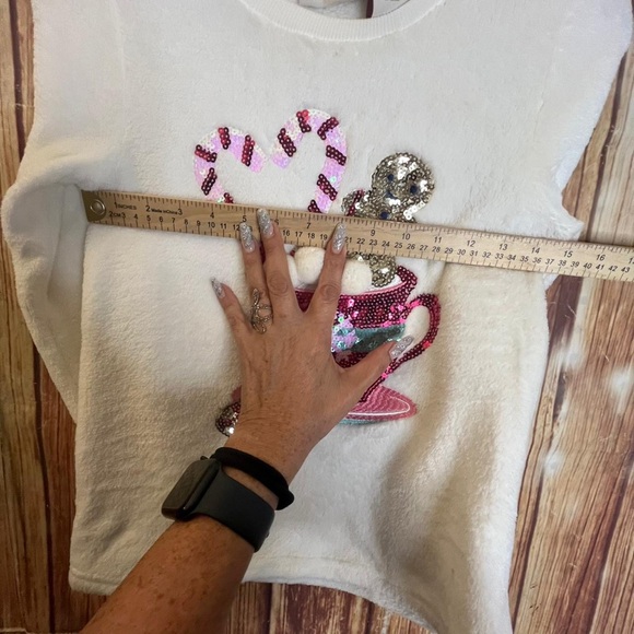 Cynthia Rowley Girl’s Holiday Fuzzy Sequin Hot Cocoa Sweater Size Large - Picture 5 of 10